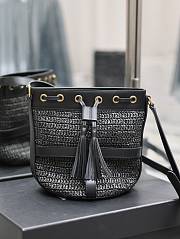 YSL Black Raffia Black Leather Bucket Bag - 22×15×15cm - 1