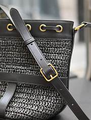 YSL Black Raffia Black Leather Bucket Bag - 22×15×15cm - 2