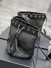 YSL Black Raffia Black Leather Bucket Bag - 22×15×15cm - 4