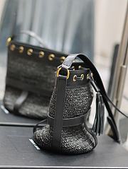 YSL Black Raffia Black Leather Bucket Bag - 22×15×15cm - 3