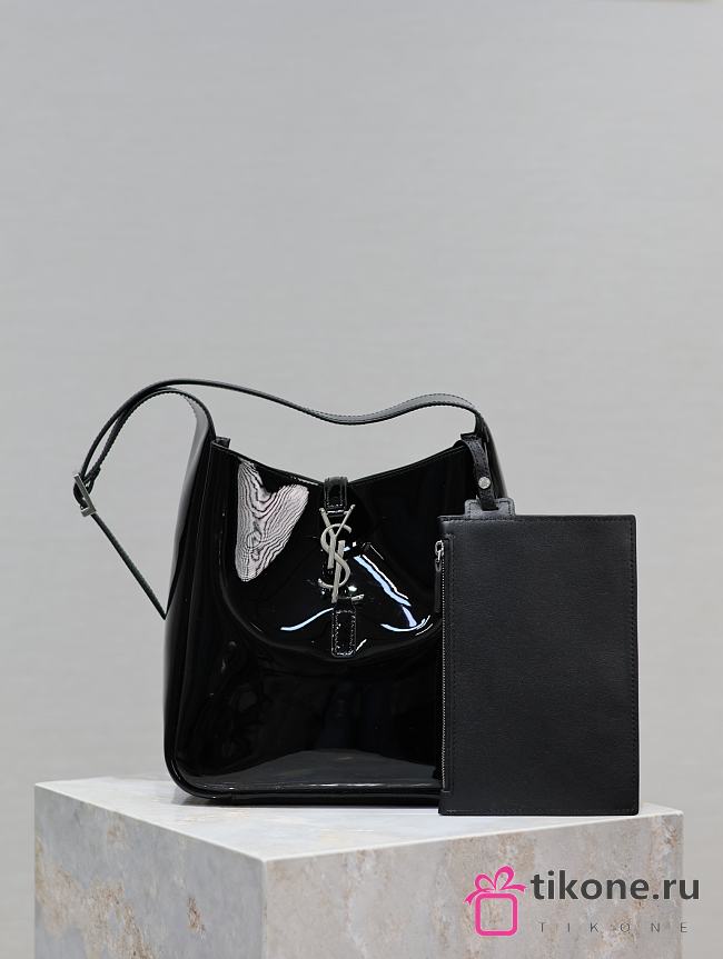 YSL Le 5 à 7 Hobo Bag In Shiny Black Leather - 23×22×8.5cm - 1