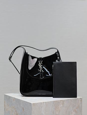 YSL Le 5 à 7 Hobo Bag In Shiny Black Leather - 23×22×8.5cm