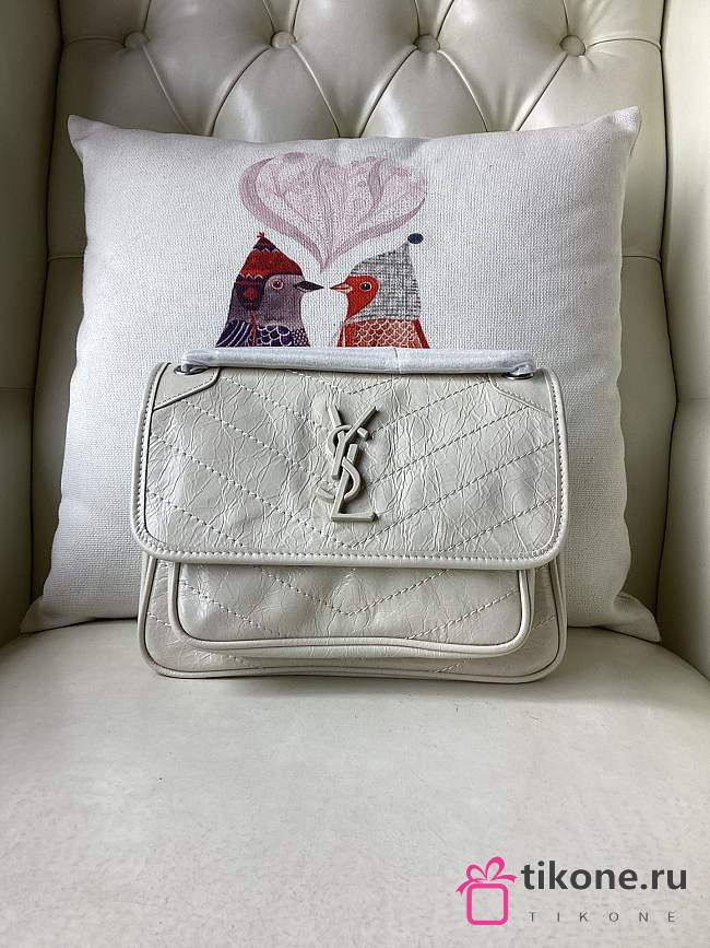 YSL Niki Medium Chain Bag In White Leather Calfskin 28cm - 1