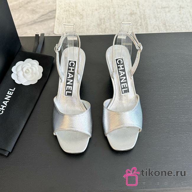 Chanel Silver Leather Sandals - 1