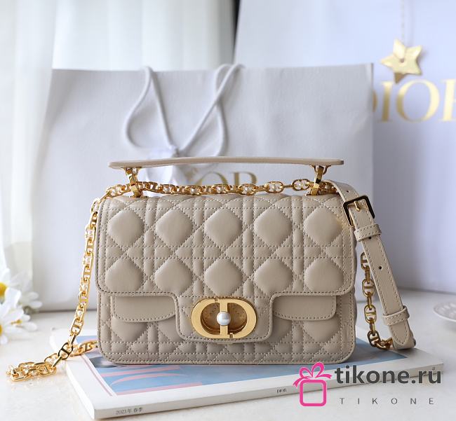 Dior Jolie Mini Top Handle Bag Beige Lambskin Leather - 22x14x8cm - 1