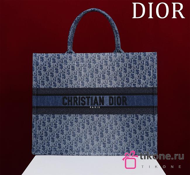 Dior Book Tote Bag Large Bag Denim Oblique Jacquard - 42x35x18.5cm - 1