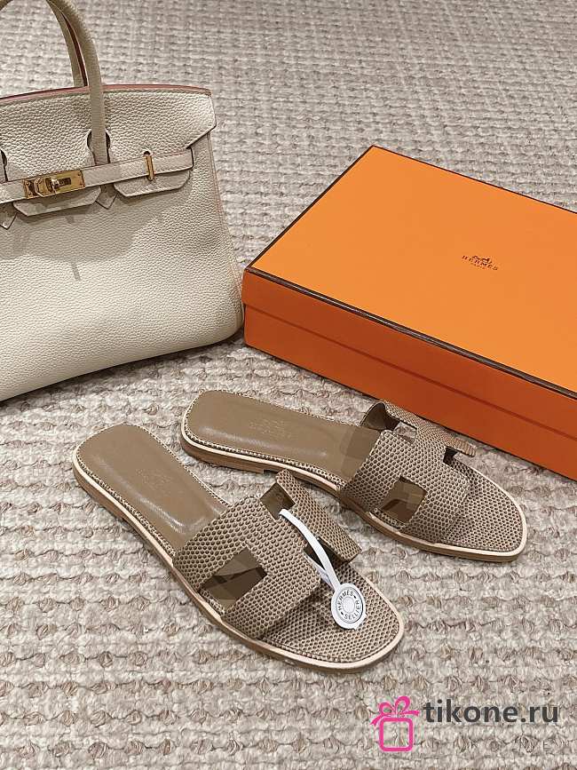 Hermes Slippers Elephant Grey Lizard 01 - 1