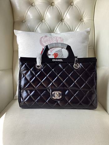 Chanel Rigid Black Quilted Leather Handle Flap Bag - 31x25x8cm