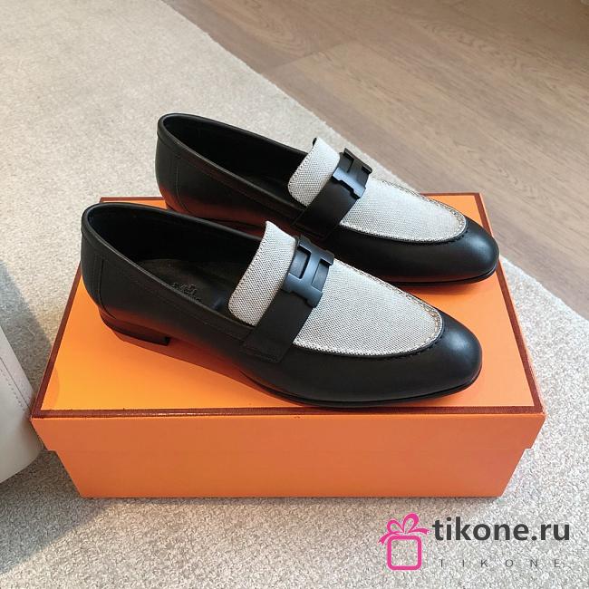 Hermes Loafers Natural Canvas Black Leather  - 1