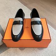 Hermes Loafers Natural Canvas Black Leather  - 2