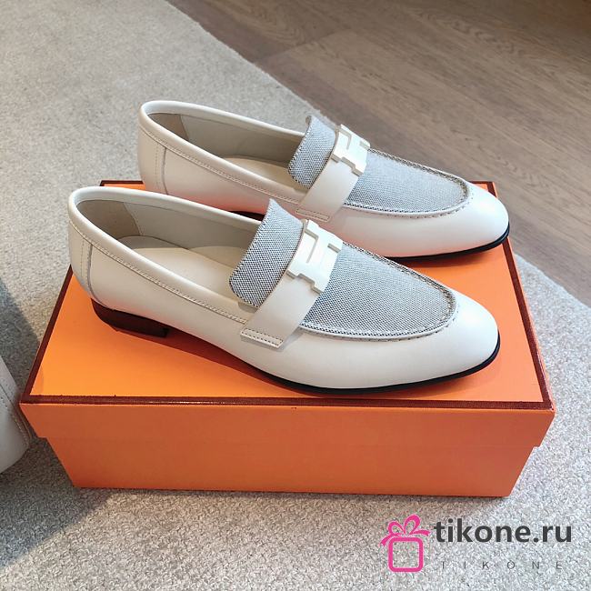 Hermes Loafter Grey Canvas White Leather - 1