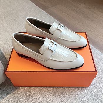 Hermes Loafers White Leather 