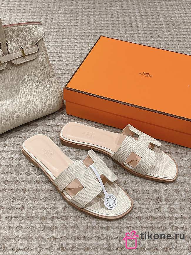 Hermes Slippers White Lizard - 1