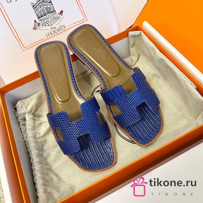 Hermes Oran Sandal Lizard Blue - 1