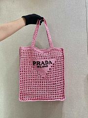 Prada Yarn Raffia Crochet Embroidered Pink Tote Bag - 36x38x3cm - 1