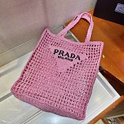 Prada Yarn Raffia Crochet Embroidered Pink Tote Bag - 36x38x3cm - 2