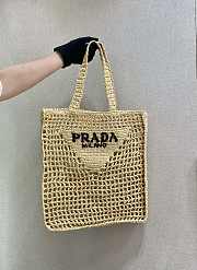 Prada Yarn Raffia Crochet Embroidered Beige Tote Bag - 36x38x3cm - 1