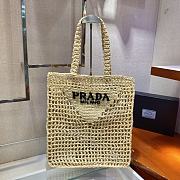 Prada Yarn Raffia Crochet Embroidered Beige Tote Bag - 36x38x3cm - 5