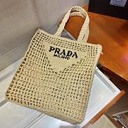 Prada Yarn Raffia Crochet Embroidered Beige Tote Bag - 36x38x3cm - 3