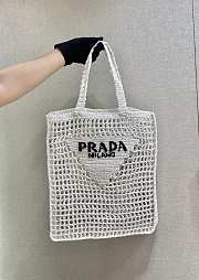 Prada Yarn Raffia Crochet Embroidered White Tote Bag - 36x38x3cm - 1