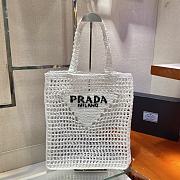 Prada Yarn Raffia Crochet Embroidered White Tote Bag - 36x38x3cm - 2