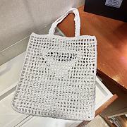 Prada Yarn Raffia Crochet Embroidered White Tote Bag - 36x38x3cm - 3