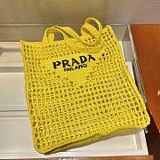 Prada Yarn Raffia Crochet Embroidered Yellow Tote Bag - 36x38x3cm - 2