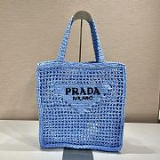 Prada Yarn Raffia Crochet Embroidered Blue Tote Bag - 36x38x3cm - 1