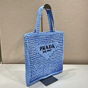 Prada Yarn Raffia Crochet Embroidered Blue Tote Bag - 36x38x3cm - 5