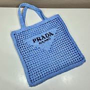 Prada Yarn Raffia Crochet Embroidered Blue Tote Bag - 36x38x3cm - 4