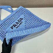 Prada Yarn Raffia Crochet Embroidered Blue Tote Bag - 36x38x3cm - 3