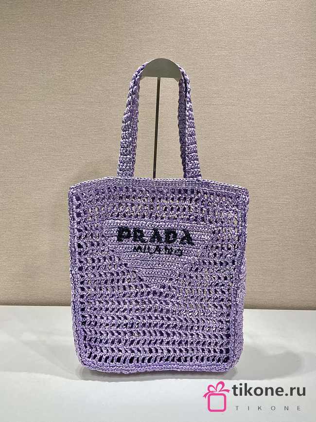 Prada Yarn Raffia Crochet Embroidered Violet Tote Bag - 36x38x3cm - 1