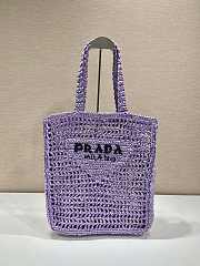 Prada Yarn Raffia Crochet Embroidered Violet Tote Bag - 36x38x3cm - 1