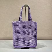 Prada Yarn Raffia Crochet Embroidered Violet Tote Bag - 36x38x3cm - 2