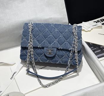 Chanel Denim Quilted Medium Flap Blue Bag - 26x18x7cm