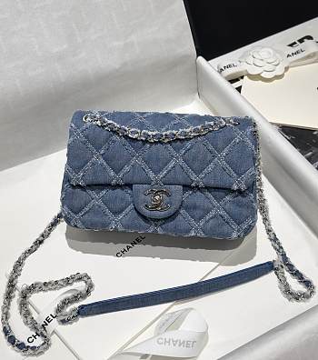 Chanel Denim Quilted Small Flap Blue Bag - 20x13x6.5cm