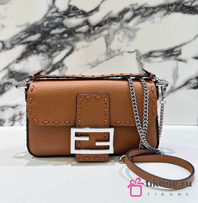 Fendi Baguette Brown Selleria Bag - 19.5x4.5x13cm - 1