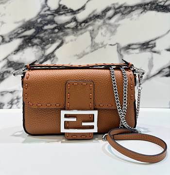 Fendi Baguette Brown Selleria Bag - 19.5x4.5x13cm