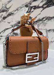 Fendi Baguette Brown Selleria Bag - 19.5x4.5x13cm - 3