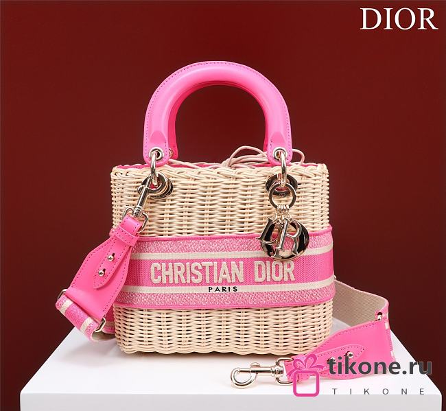 Dior Lady Wicker Hot Pink Handles - 24x20x11cm - 1