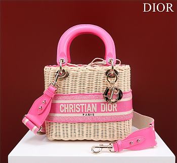 Dior Lady Wicker Hot Pink Handles - 24x20x11cm