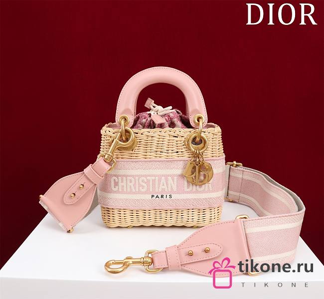 Mini Lady Dior Bag Wicker Powder Pink Handles - 17x15x7cm - 1