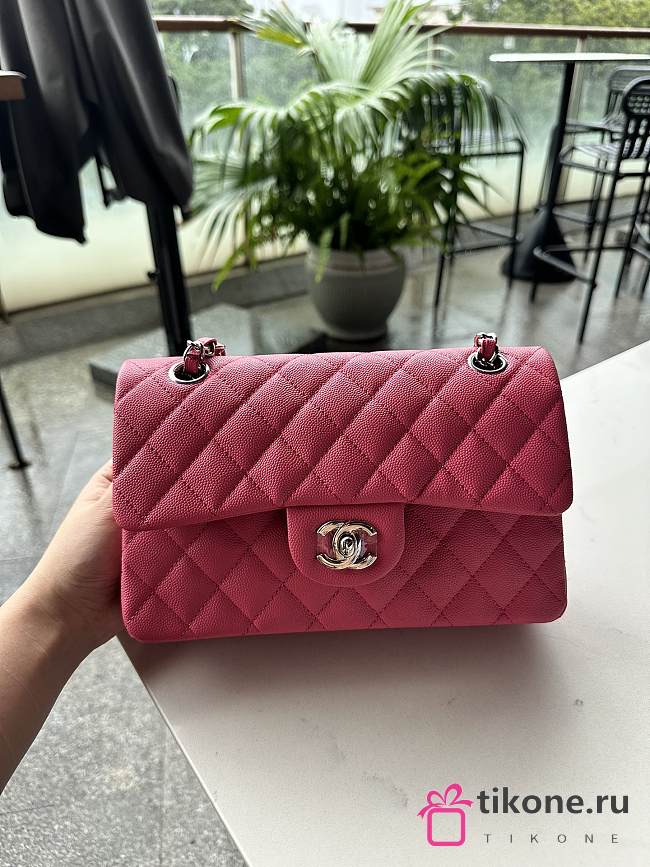 Chanel Classic Hot Pink Caviar Silver Hardware Bag 23cm - 1