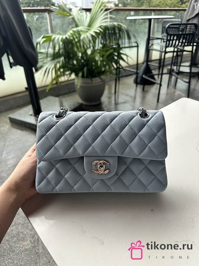 Chanel Classic Grey Caviar Light Gold Bag 23cm - 1