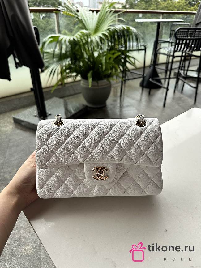 Chanel Classic White Caviar Light Gold Bag 23cm - 1