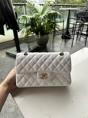 Chanel Classic White Caviar Light Gold Bag 23cm