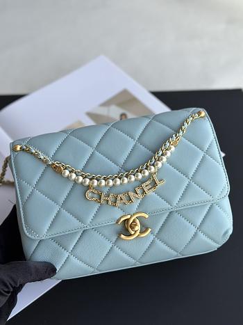 Chanel Ohanel 24A Blue Lambskin Bag - 23x8.5x15cm