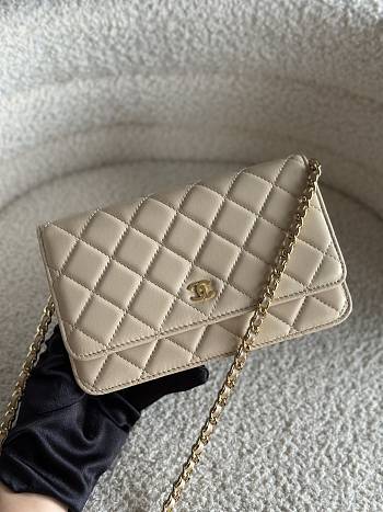 Chanel Wallet On Chain Beige Lambskin Bag - 19.5x12x3.5cm