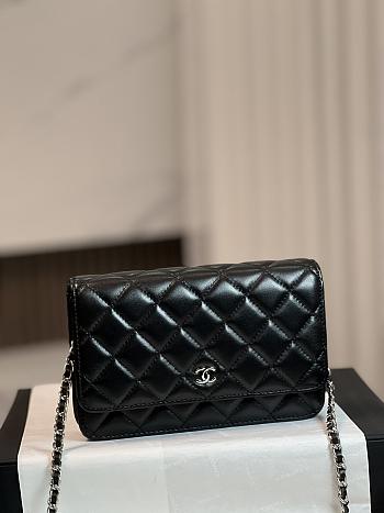 Chanel Wallet On Chain Black Lambskin Bag Silver Buckle - 19.5x12x3.5cm