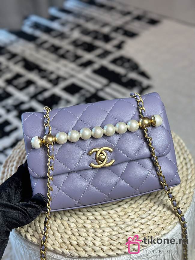 Chanel Small Ohanel 24A Purple Lambskin Handbag - 13×19×7cm - 1